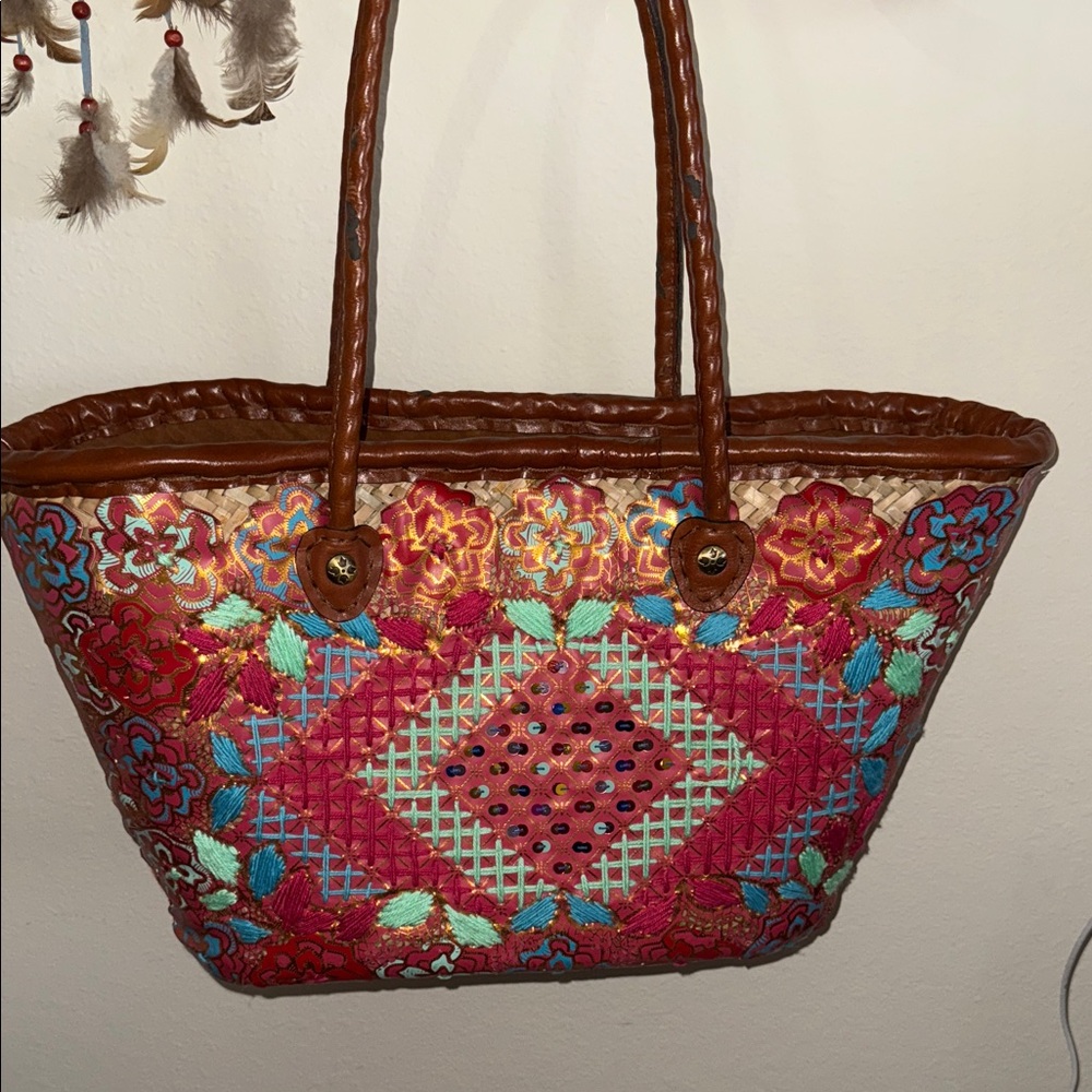 Patricia Nash Red and Blue Floral Tote